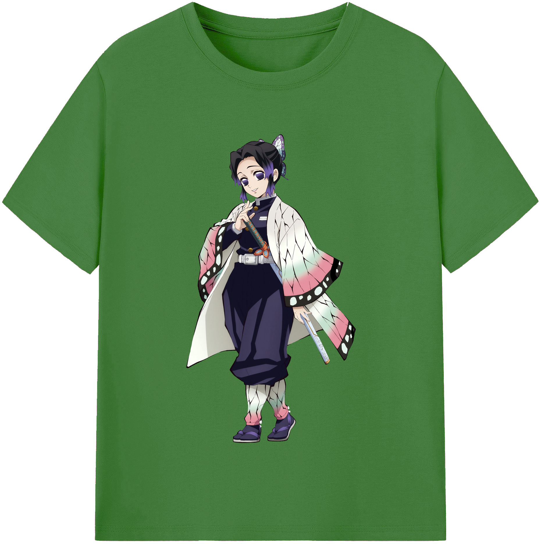 （画像用） 鬼滅の刃（きめつのやいば）蟲柱-胡蝶 しのぶ／こちょう しのぶ Kochou Shinobu レディースカジュアルプリントTシャツ（綿100％）